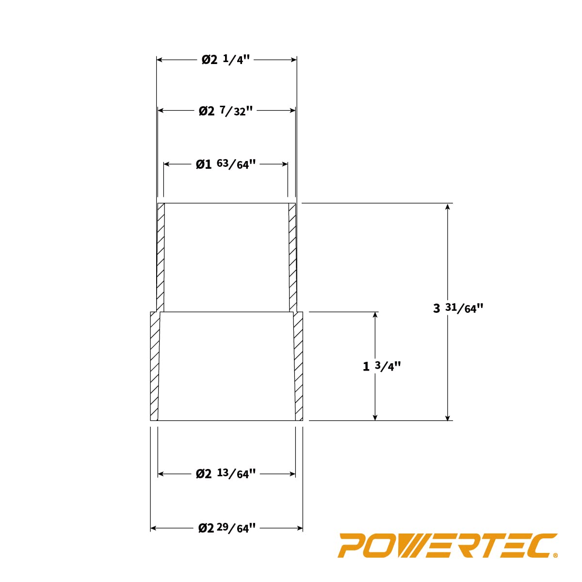 POWERTEC 70141-P2 2-1/2-Inch to 2-1/4-Inch Reducer, 2 PK