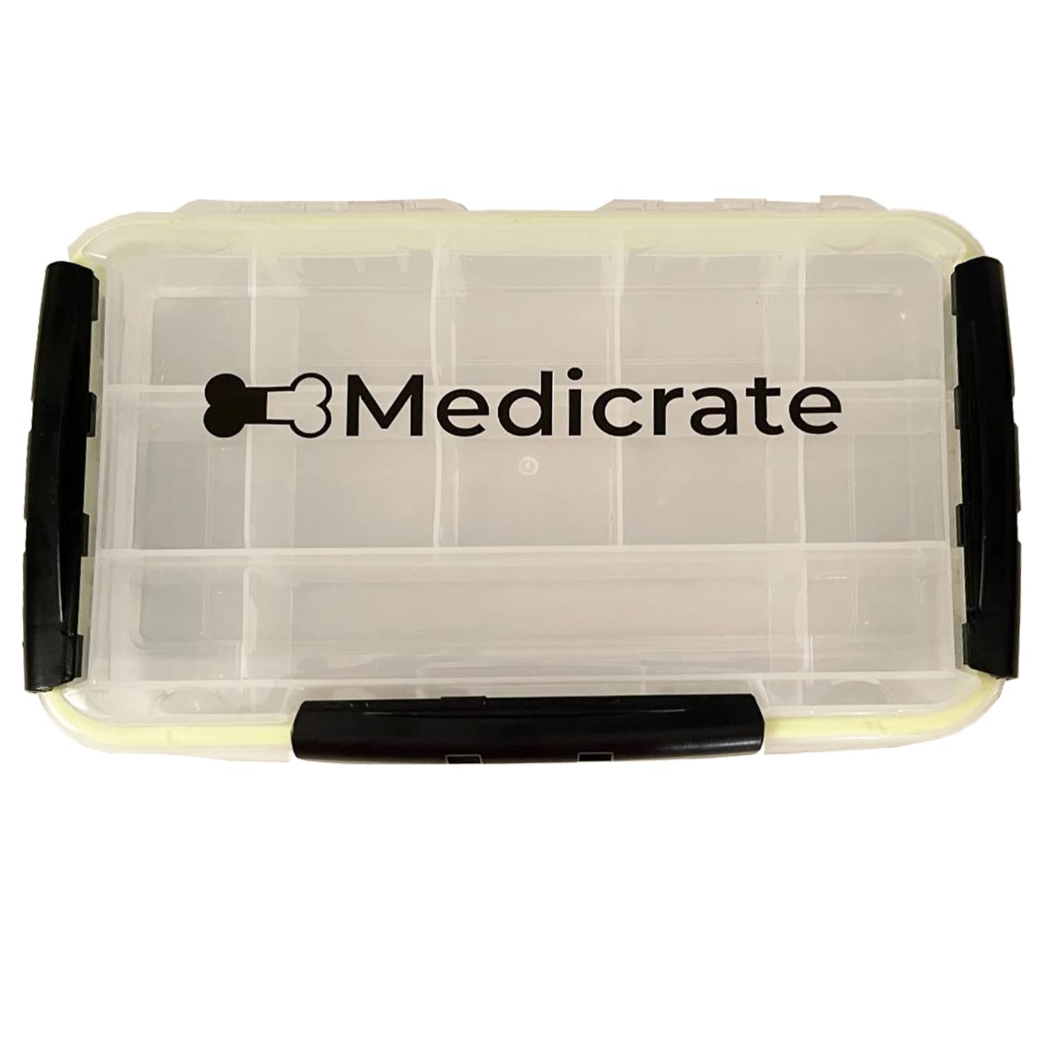 Medicrate Dog Storage Organizer - Multipurpose Organizational box for Storing Treats, Medication, Poop Bags, Pet Supplements & Chews - Adjustable Container Compartments for Weekly/Monthly Planning