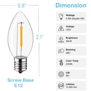 FUTIME 25Pack LED Night Light Bulbs, C7 Shatterproof Replacement Led Bulb for String Light, E12 Base Salt Lamp Bulbs, 0.6W Equivalent to 7W, Warm White 2200K, 50LM