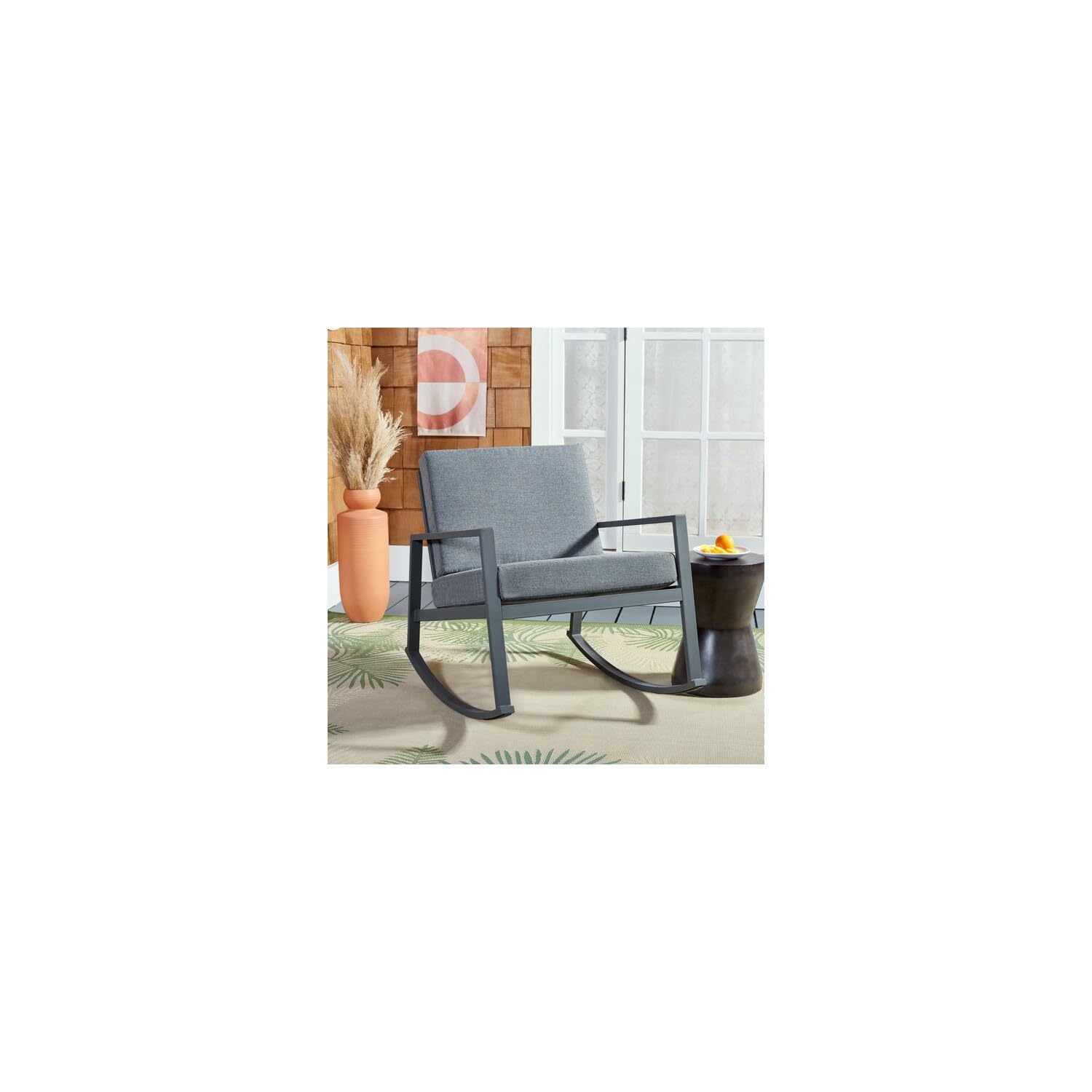 SAFAVIEH PAT7727A Outdoor Collection Cantor Grey Cushion Rocking Chair