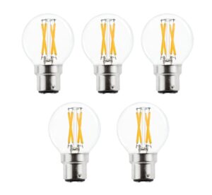 greeogin dimmable 4w b22 g16.5 vintage bayonet led mini globe blub warm white 2700k, 40w halogen replacement for beside lamp ceiling fan pendant lights chandelier fixture,400 lm 5-pack