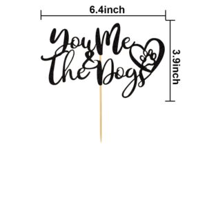 You Me & the Dogs Cake Topper, Mr & Mrs Wedding Cake Decors, Bride and Groom Wedding Party Decorations, Dog Lovers Party Supplies, Black Glitter