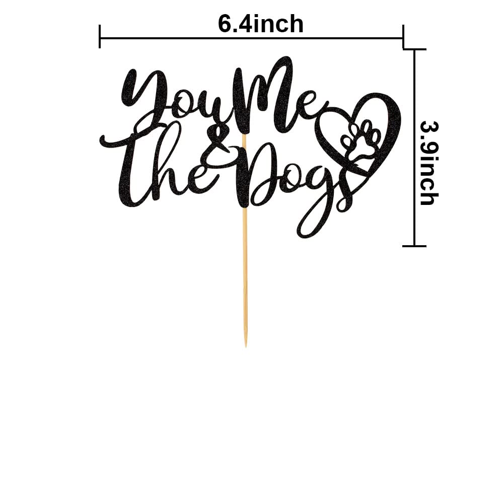 You Me & the Dogs Cake Topper, Mr & Mrs Wedding Cake Decors, Bride and Groom Wedding Party Decorations, Dog Lovers Party Supplies, Black Glitter