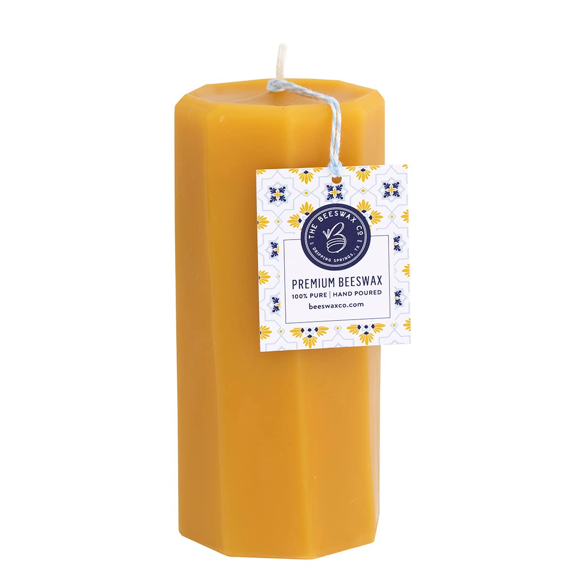 The Beeswax Co Pillar Beeswax Candle - Natural Honey Scented - Long-Lasting & Eco-Friendly - Cotton Wick - Slow Burning - Hand Poured Pure Organic Bees Wax - Spiral Octagon