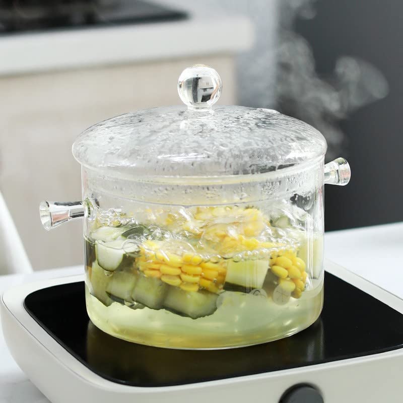 Vaguelly Glass Pots for Cooking: 1500ml Glass Saucepan with Cover Clear Glass Cooking Pot with Lid Cooking Stew Pot for Noodle Milk Soup, for Microwave and Stovetop