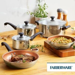 Farberware Classic Traditions Stainless Steel Cookware Induction Pots and Pans Set with Prestige Cooking Utensils, 12 Piece - Stainless Steel