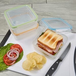 Kitchen & Cabana - Set of 3 - Fun Size Sandwich Containers - Reusable, BPA Free Plastic, Snap Shut Lids with Airtight Silicone Seal. Great for Sandwiches, Snacks and Storage (K&C-3PK)