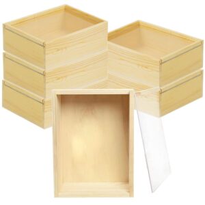 ycosan 6 pcs wood boxes for crafts, 6.3 x 4.9 x 1.8 inch small wooden storage boxes, unfinished wood box,wooden display box with sliding transparency lid