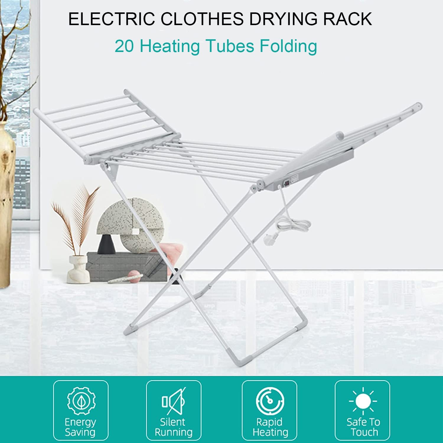 ZAVAYA Portable Electric Heated Clothes Dryer, 147 X 54 X 94cm Foldable Energy Saving Clothes Airer, Towel Warmer for Bathroom Laundry Room Apartment