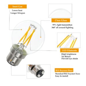 Greeogin Dimmable 4W B22 G16.5 Vintage Bayonet LED Mini Globe Blub Warm White 2700K, 40W Halogen Replacement for Beside Lamp Ceiling Fan Pendant Lights Chandelier Fixture,400 lm 5-Pack