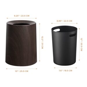 Spill Proof Kids Pet Friendly Garbage Can - Dark Walnut Wood Color Trash Bin - Top Indoor Outdoor Office Bedroom Bathroom - 3.2Gal - Patio Bar Loft Den - Round Designer Waste Basket - 10inx10inx12in