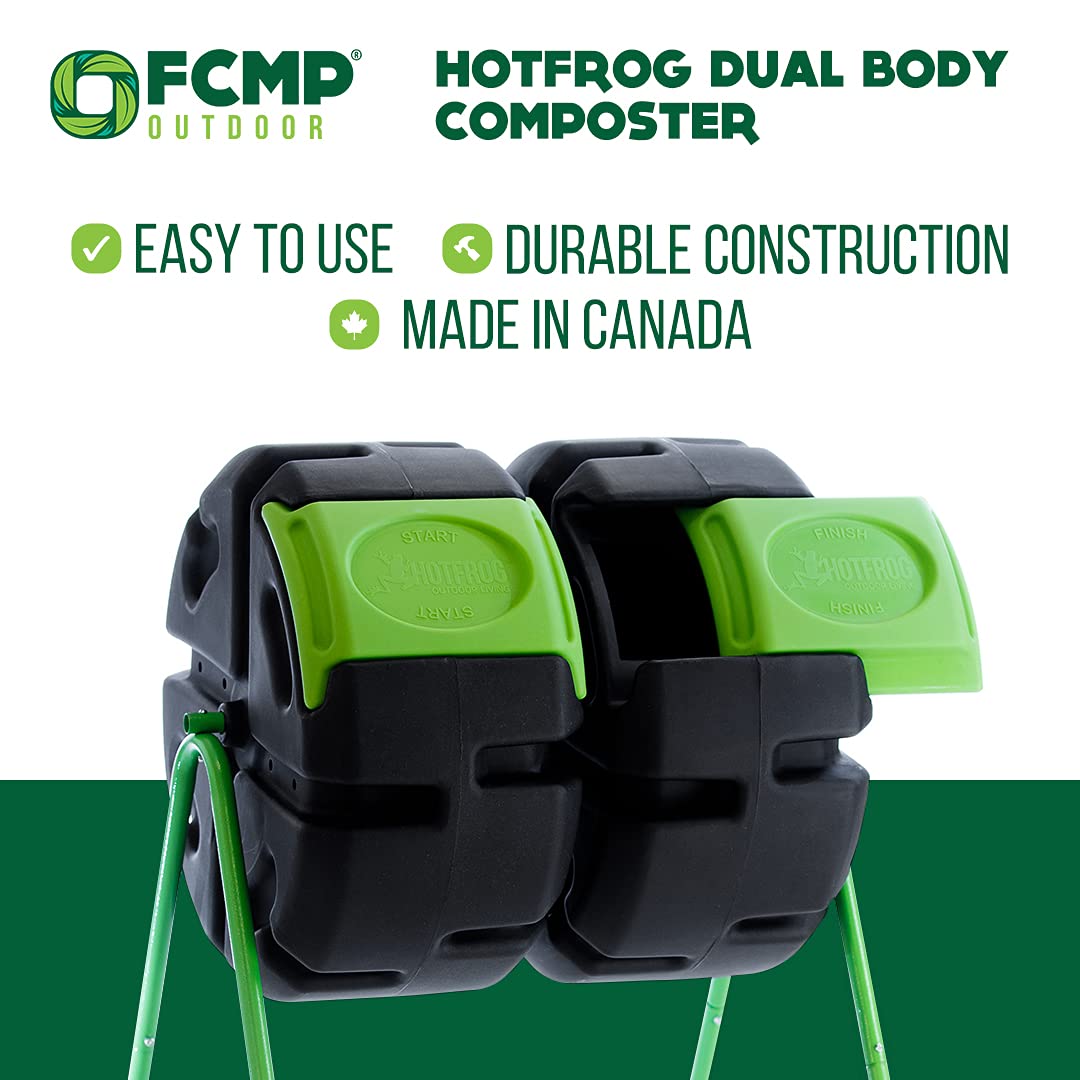 FCMP Outdoor Dual Body Tumbling Composter by HOTFROG & Green Pig Compost Accelerator Converts Yard Waste to Fertile Humus in 30 Days and Helps Control Odors Associated with Compost Piles, 1 Bag