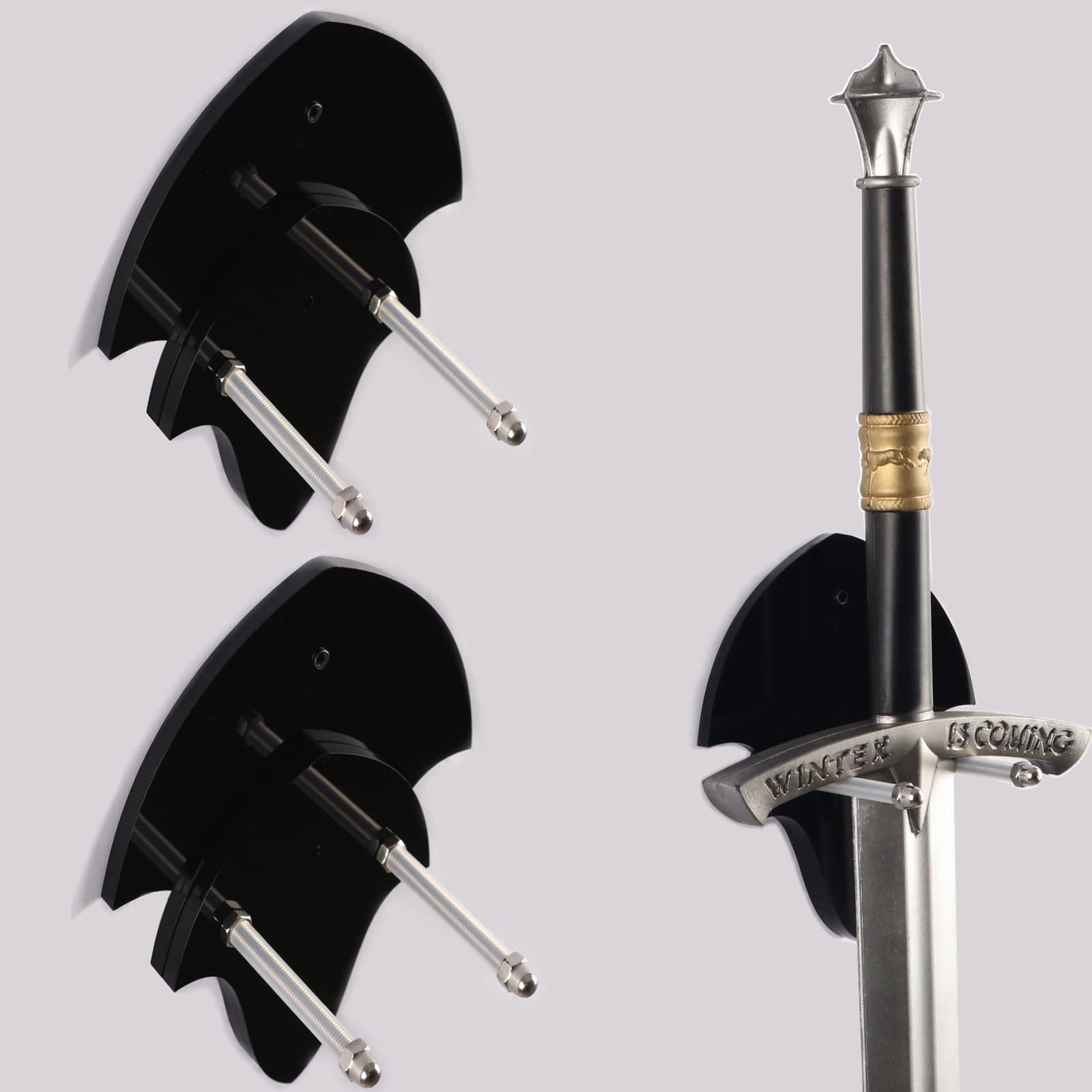 HHUXIUE Sword Stand Wall Hanging Sword Stand Sword Hook Wall Hanging Display Stand Single Sword Vertical Wall Hanging Display Stand Samurai Sword Stand (Black 2 Sets)