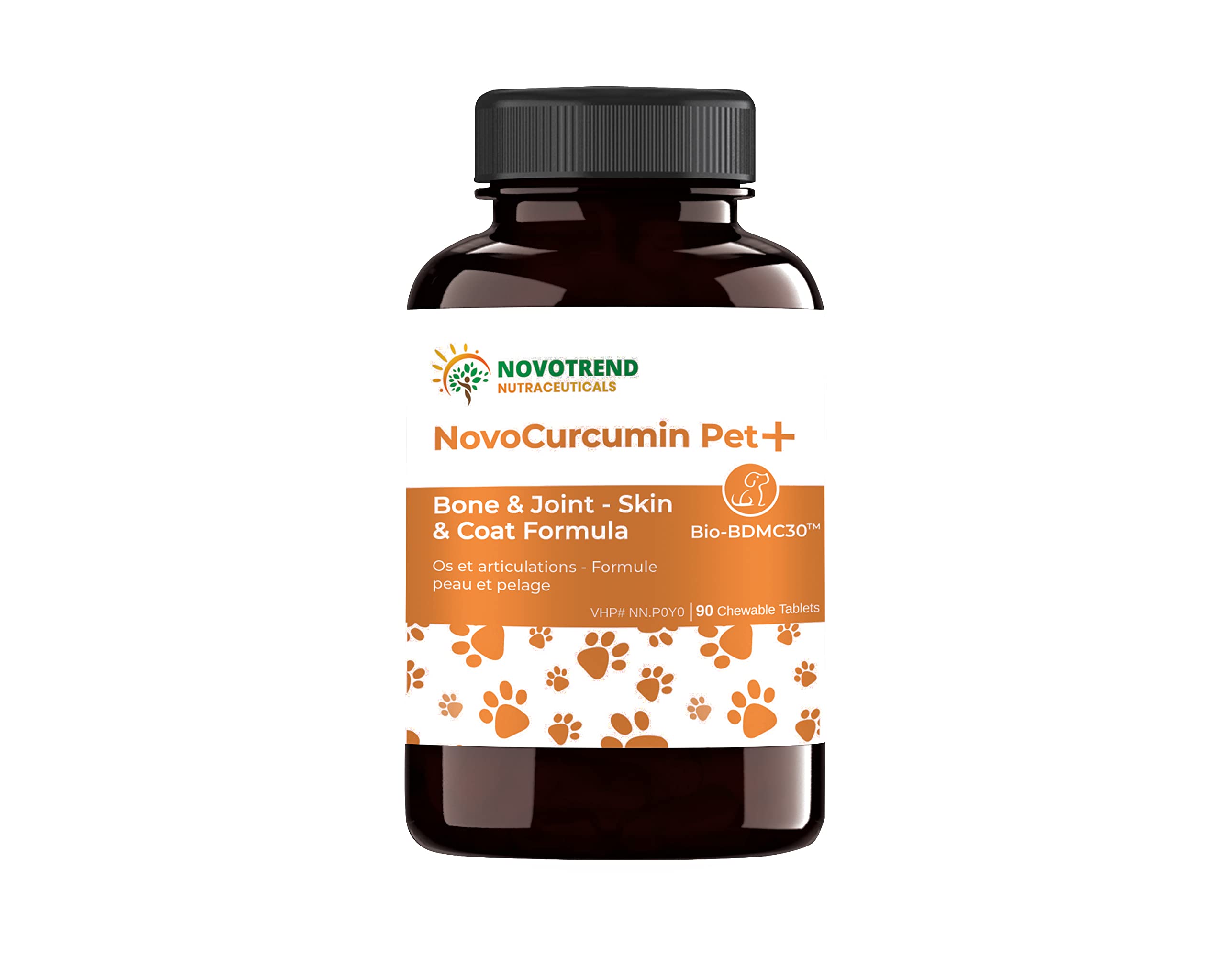 NovoCurcumin Pet+ BioBDMC30 Bone & Joint - Skin & Coat Formula - 90 Chewable Tablets