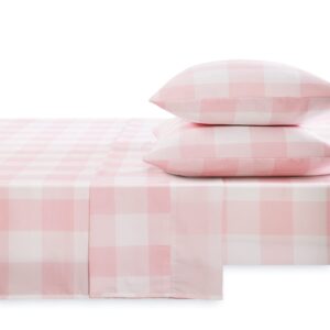 Wake In Cloud - Gingham Bed Sheets, 4-Piece Sheet Set, Cute Plaid Buffalo Check Checker Geometric Aesthetic Bedding, Deep Pocket, Pink, Twin Size