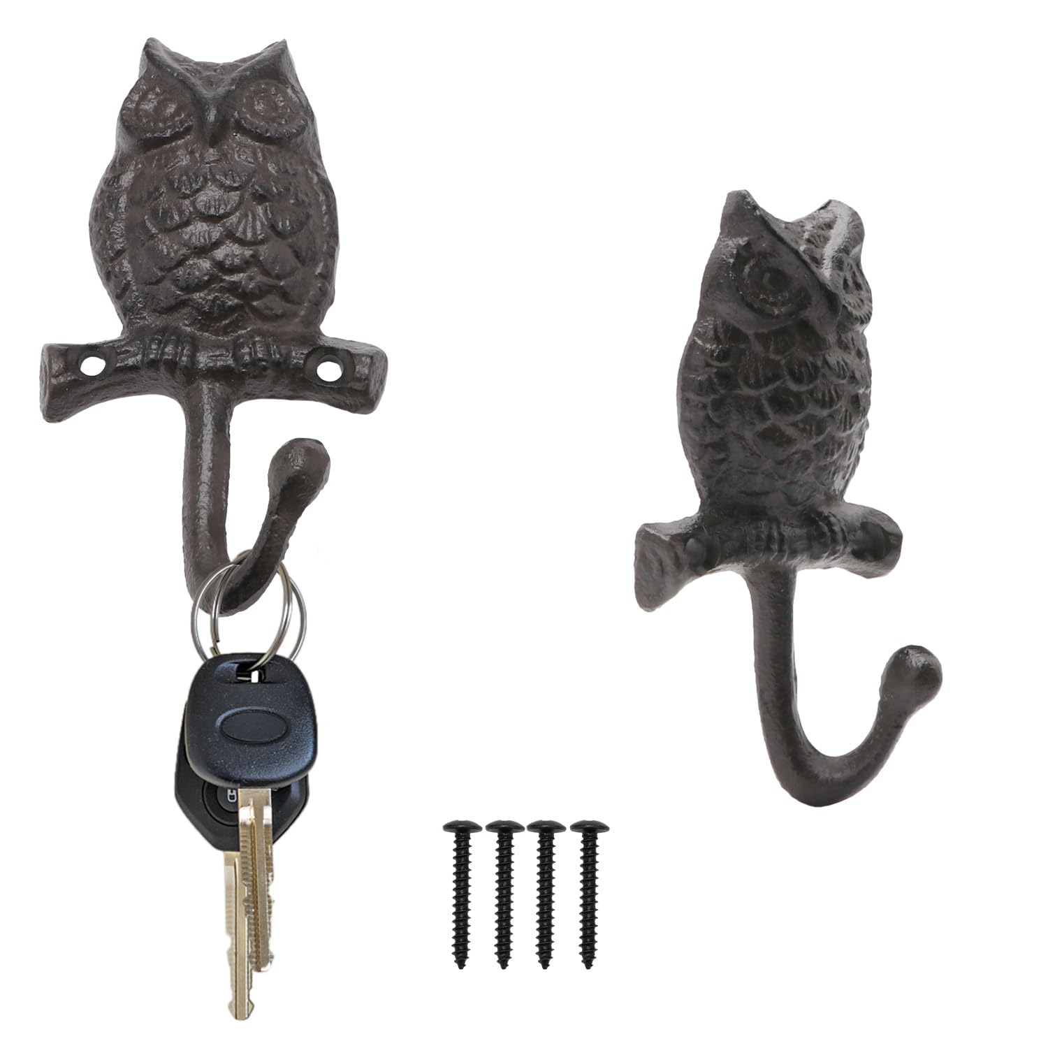 Cast Iron Owl Wall Hooks Rustic Outdoor Towel Hooks Home Hang Clothes Hats Animal Key Holder for Wall Indoor Farmhouse Decorative Hooks 2 Pcs (Owl)