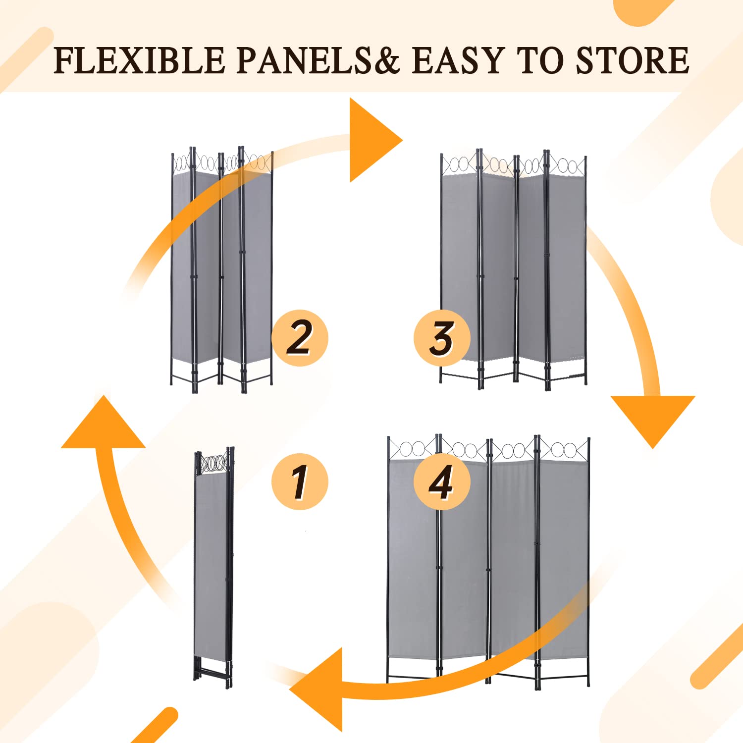 Room Divider,Folding Privacy Screen 4 Panels Portable Wall Divider Partition Room Dividers for Home Office Room Separation,Grey