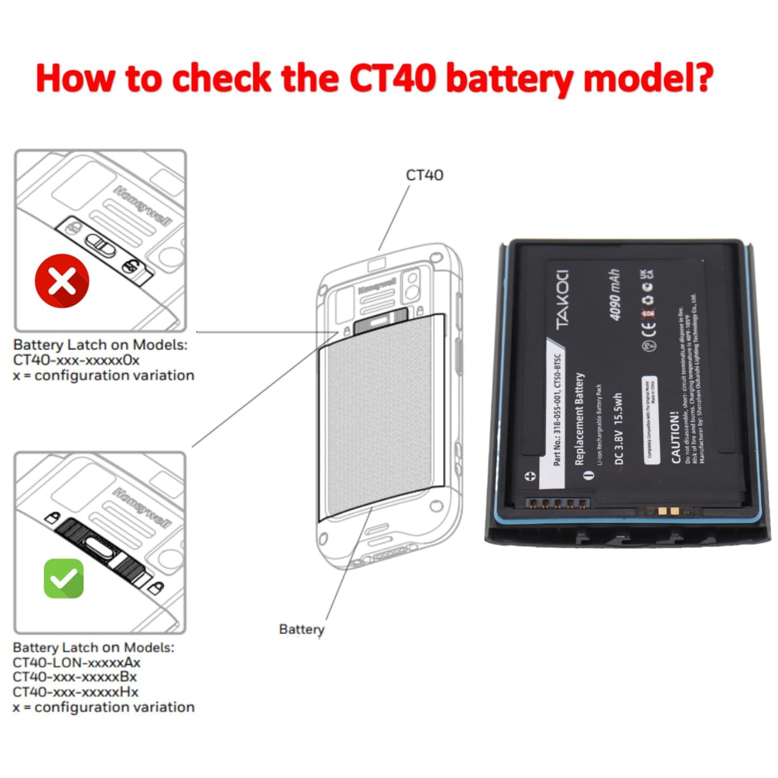 Youejoeq Replacement for Honeywell CT45 CT45XP CT40XP configurations with Metal Battery Latch Button,Fits Part NO.CT50-BTSC 318-055-067 318-055-H67 318-055-D67 Barcode Scanner