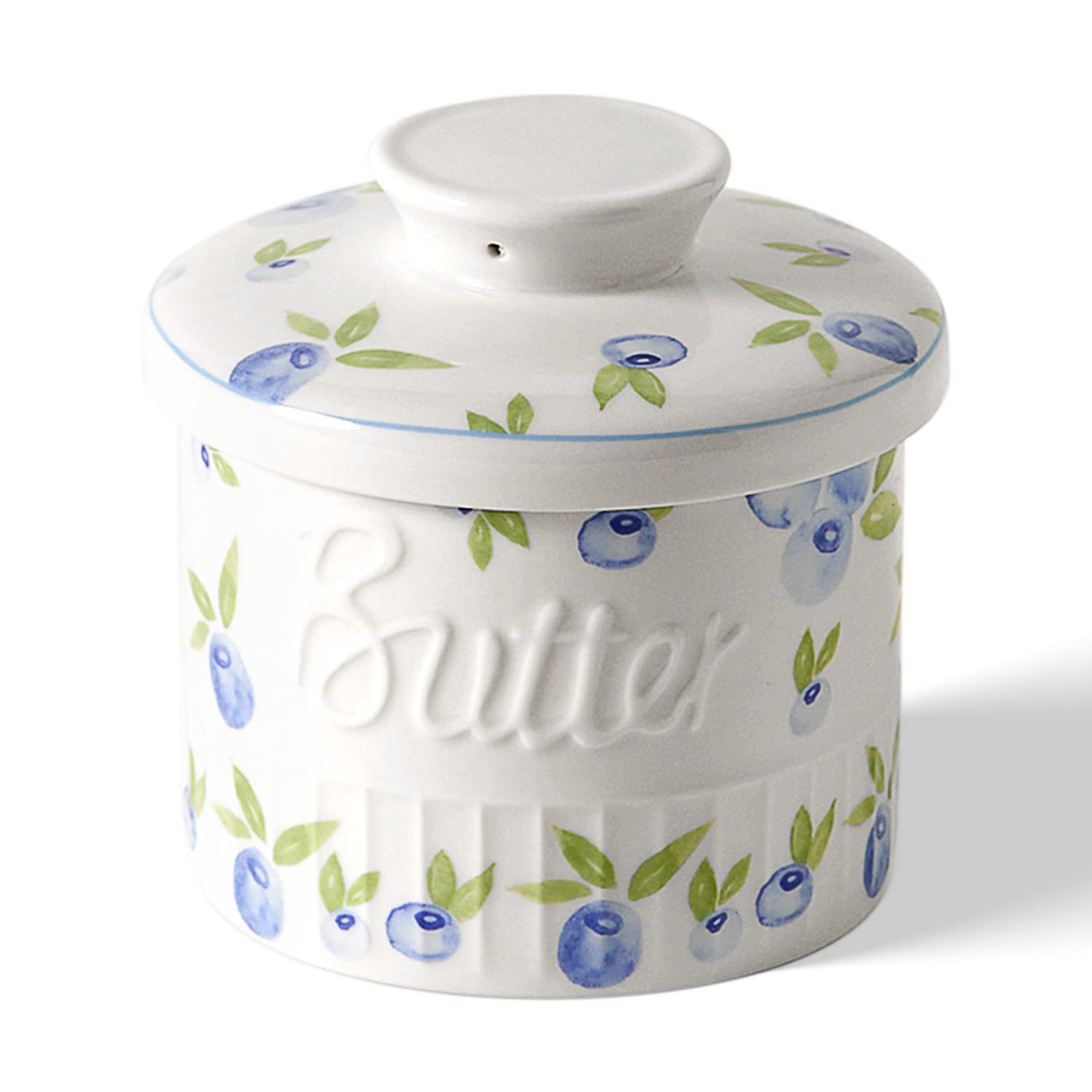 Toptier Butter Crock for Counter With Water Line, On Demand Spreadable Butter, Ceramic Butter Keeper to Leave On Counter, French Butter Dish with Lid, (Yummy Blueberry)