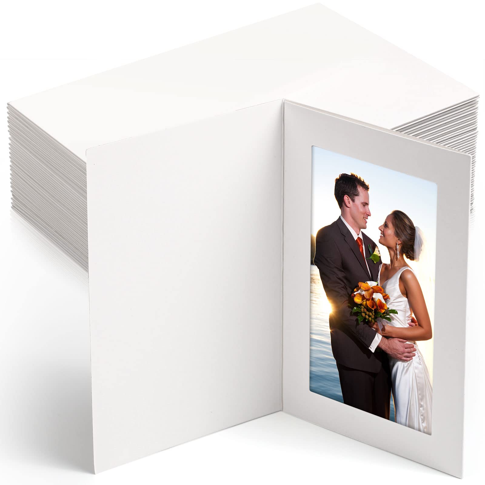 150 Pack Photo Folders Cardboard Picture Frame Photo Frame Note Cards Cardboard Photo Folders Paper Greeting Cards Photo Inserts for Portraits Christmas Wedding Graduation (White, 4 x 6 Inch)