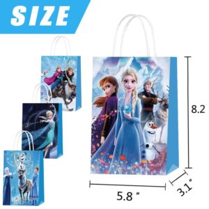 20 PCS Frozen Party Favor Bags, Frozen Kraft Paper Goodie Bags with Handles Small Gift Bags Treat Bags for Kids Fans Birthday Party Supplies