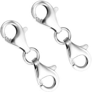 qulltk lobster clasp 925 sterling silver double lobster claw clasps,necklace extender suitable for bracelet necklace clasps and closures (made in italy)