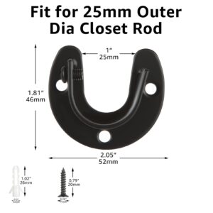 12PCS Closet Rod Brackets Heavy Duty Closet Shower Rod Holders 1In Closet Pole Socket Stainless Steel Closet Rod Support U Shaped Curtain Flange Rod Holder with Screw for Closet Shelf Wardrobe Black