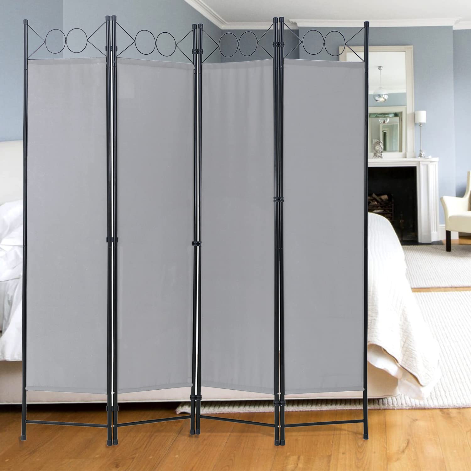 Room Divider,Folding Privacy Screen 4 Panels Portable Wall Divider Partition Room Dividers for Home Office Room Separation,Grey