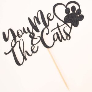 You Me & the Cats Cake Topper, Mr & Mrs Wedding Cake Decors, Bride and Groom Wedding Party Decorations, Cat Lovers Party Supplies, Black Glitter