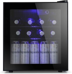 antarctic star 1.6cu.ft wine cooler/cabinet beverage refigerator, small wine cellar for soda beer, counter top bar fridge, quiet operation compressor, freestanding, black glass door…