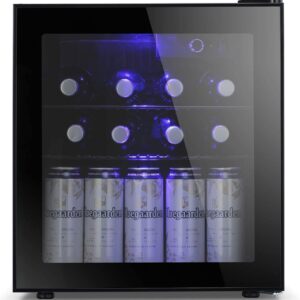 Antarctic Star 1.6cu.ft Wine Cooler/Cabinet Beverage Refigerator, Small Wine Cellar for Soda Beer, Counter Top Bar Fridge, Quiet Operation Compressor, Freestanding, Black Glass Door…