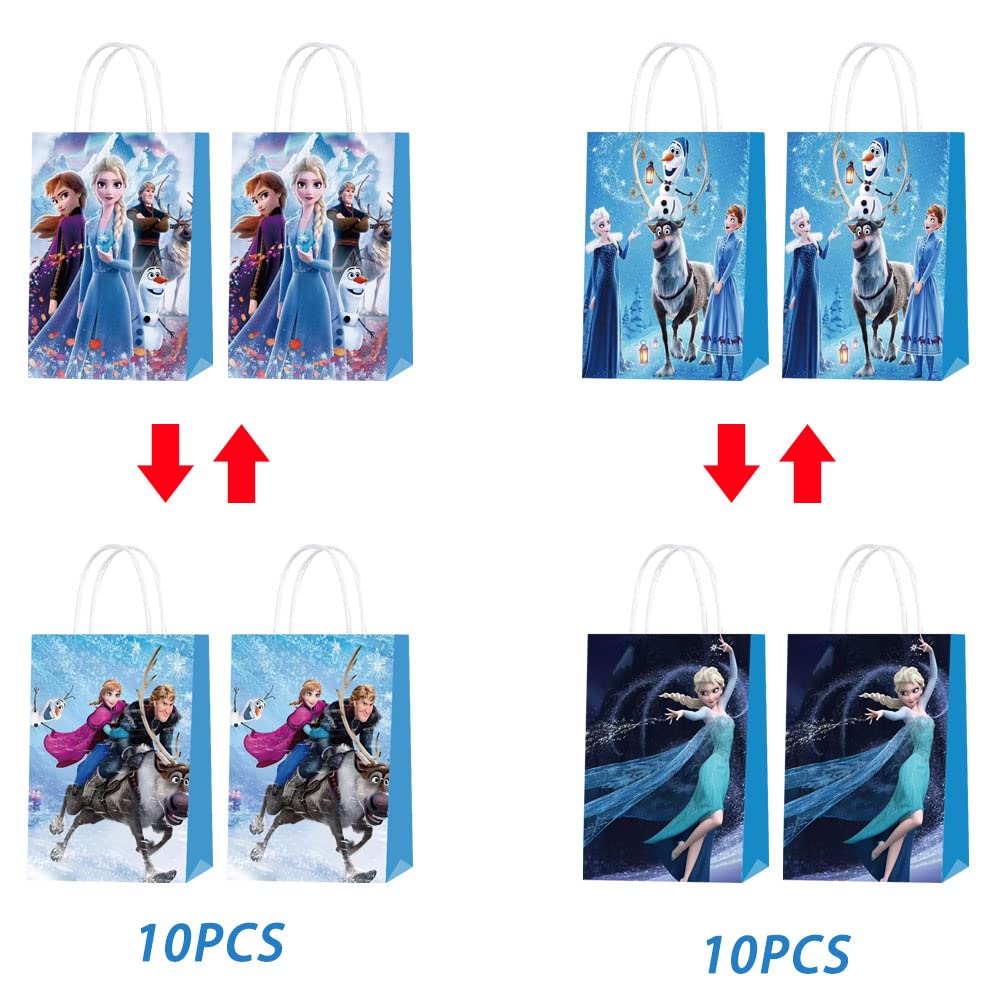 20 PCS Frozen Party Favor Bags, Frozen Kraft Paper Goodie Bags with Handles Small Gift Bags Treat Bags for Kids Fans Birthday Party Supplies