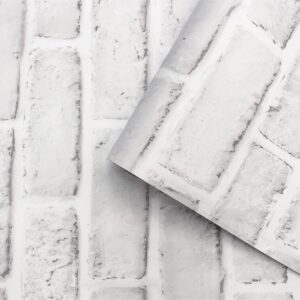 ComShion White Brick Peel and Stick Wallpaper Waterproof Self-Adhesive Faux White Brick Contact Paper for Fireplace Accent Walls Wallpaper Backsplash School 17.7”x118”