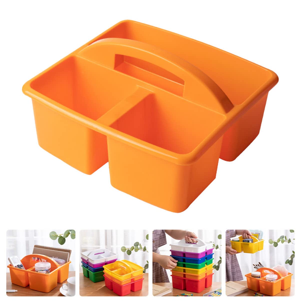 Multiuse Organizer with Handle: Stackable Plastic Bin Basket Divided Storage Tote Holder Plastic Craft Storage Organizer Basket for Art Craft Supplies Makeup Bathroom Shower Cleaning