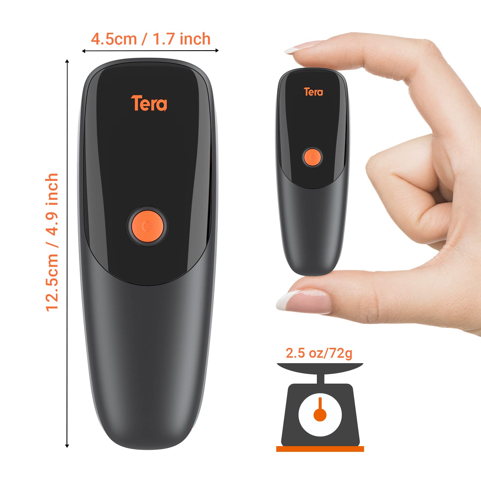 Tera Pro Extreme Performance 1D CCD Wireless Barcode Scanner Mini Portable 2500 Pixel Pocket Handheld Bar Code Reader Work with Bluetooth & 2.4G Wireless & USB Wired for iOS Android PC Tablet 1300C