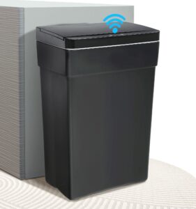 mkdlufei 13 gallon motion sensor trash can with lid, black, plastic