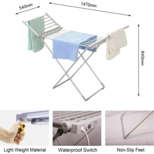 ZAVAYA Portable Electric Heated Clothes Dryer, 147 X 54 X 94cm Foldable Energy Saving Clothes Airer, Towel Warmer for Bathroom Laundry Room Apartment