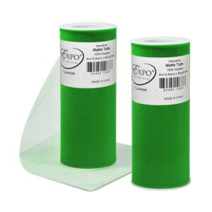 expo international decorative matte tulle, roll/spool of 6” x 25 yards, lightweight polyester tulle fabric for tutus, costumes, and party decorations, washable, easy-to-use, pack of 2, green