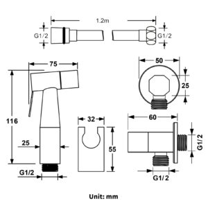 Boyuan Bidet Sprayer for Toilet Wall Mounted Handheld Bidet Sprayer Stainless Steel Cloth Diaper Sprayer Set High Pressure Bidet Toilet Sprayer with Hose Angle Valve, Cold Water,Black