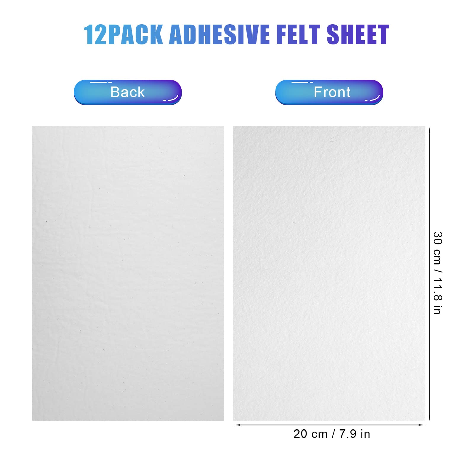 AIEX 12 Sheets Self Adhesive Felt Sheets, 7.9x11.8inch Sticky Back for Crafts Drawer Liner Jewelry Box DIY (White)