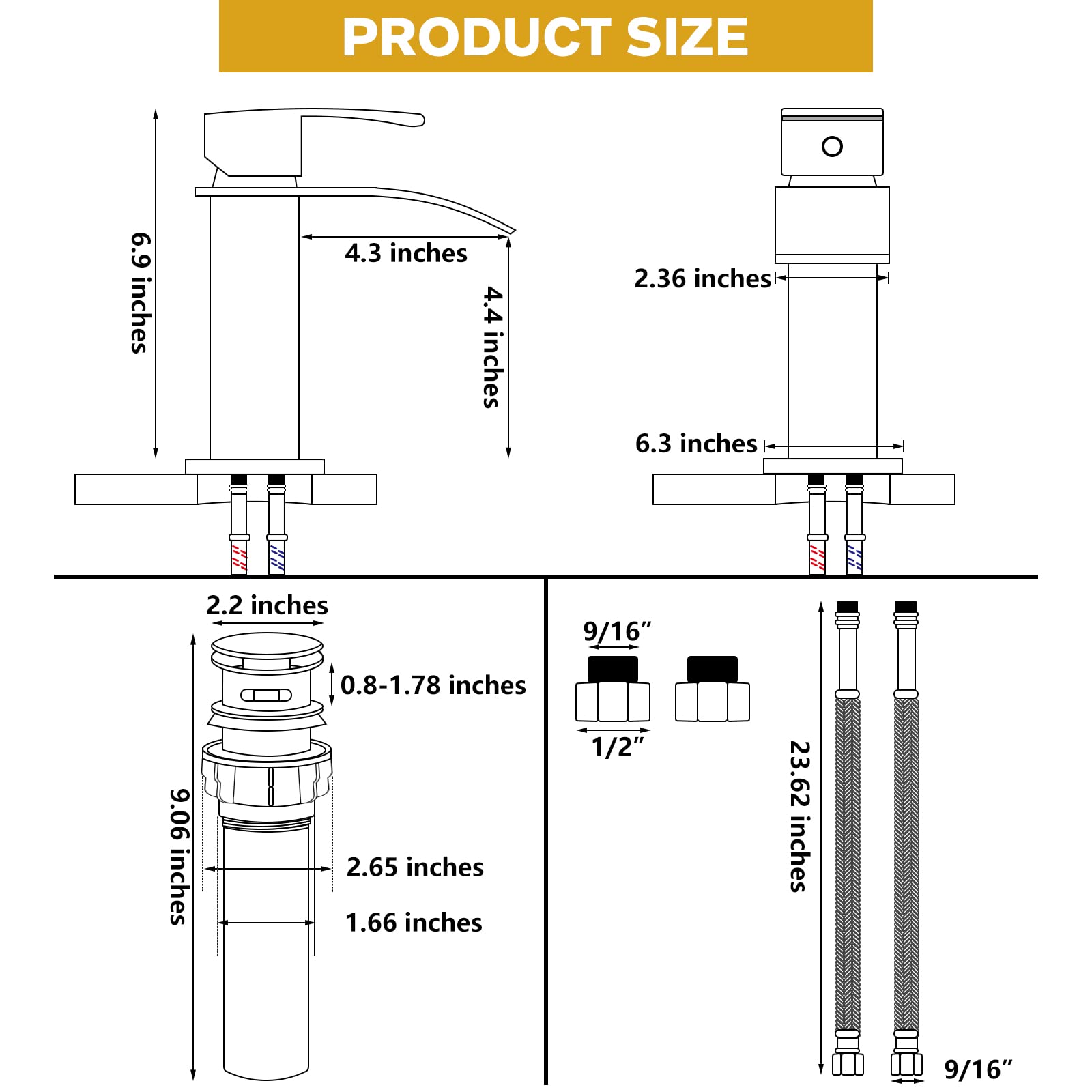 KZH Waterfall Bathroom Faucet,Single Handle 1 or 3 Hole Bathroom Sink Faucet Washbasin Faucet,Rv Vanity Faucet with Deck Plate, Pop-up Drain and Supply Hoses Brushed Nickel