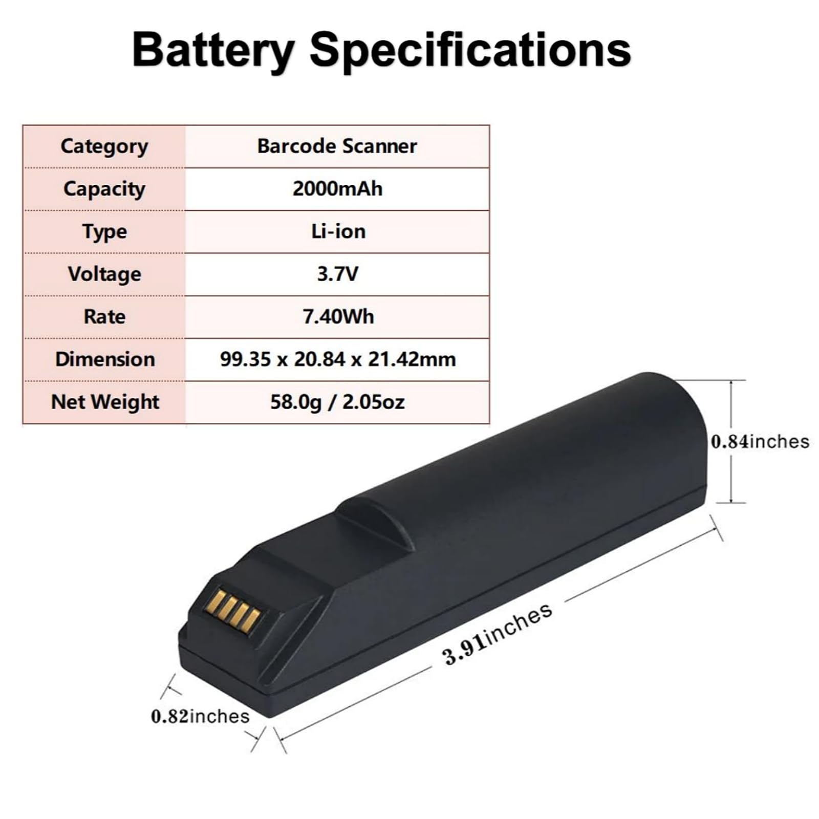 Youejoeq (2-Pack) 2000mAh BAT-SCN01 Battery Replacement for Honeywell 3820 4820 1902GHD/GSR 1452g 1202g,fits Part No 100000495 50121527-002