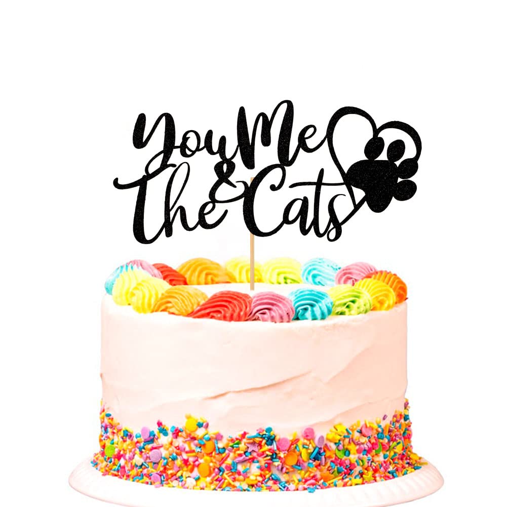 You Me & the Cats Cake Topper, Mr & Mrs Wedding Cake Decors, Bride and Groom Wedding Party Decorations, Cat Lovers Party Supplies, Black Glitter