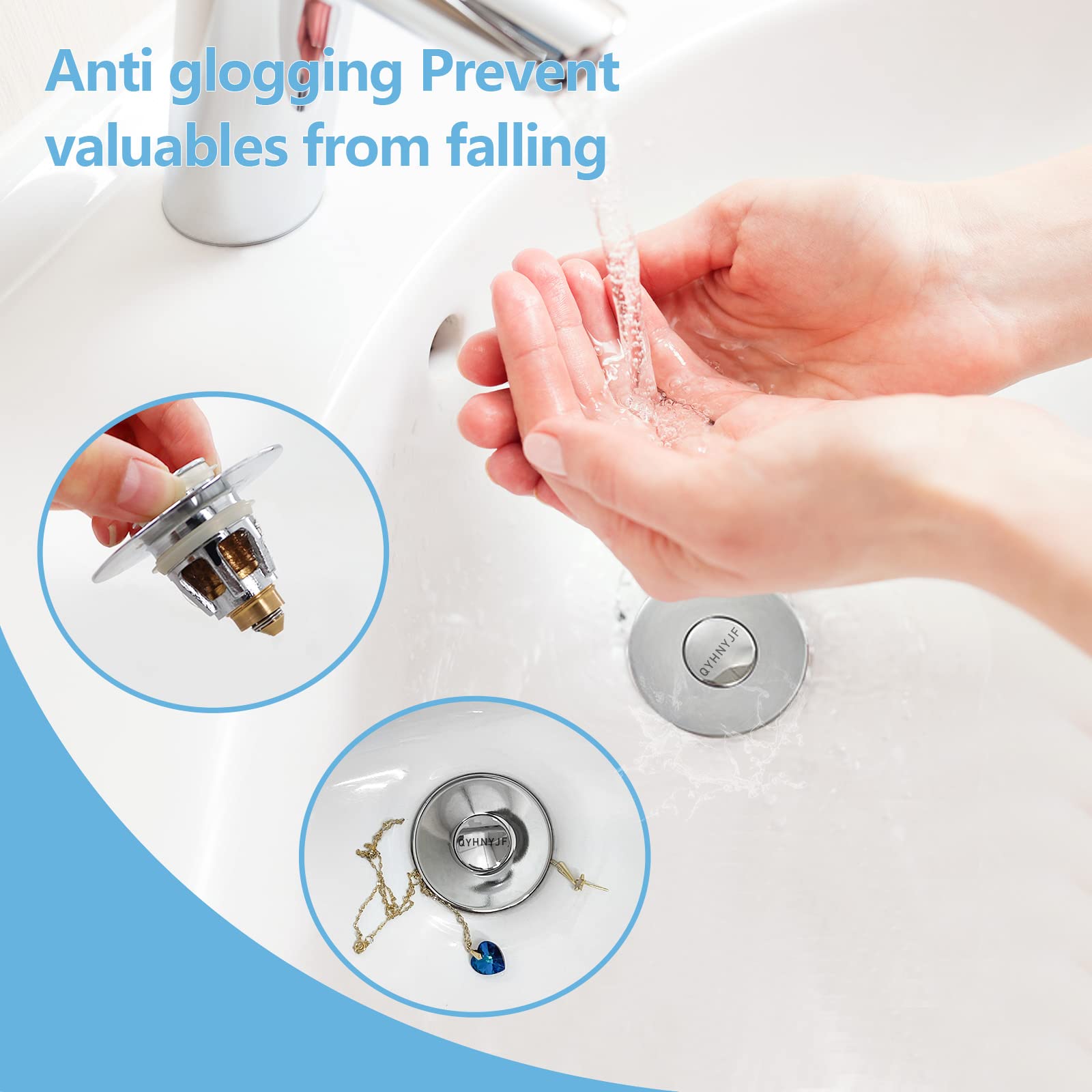 2Pcs Bathroom Sink Stoppers ，Pop Up Drain Stopper for Bathroom Sink，‎2-in-1 Sink Stopper & Strainer,Universal Wash Basin Sink Stopper，for 1.1"~1.5" Bathroom Sink Drain（Silver）