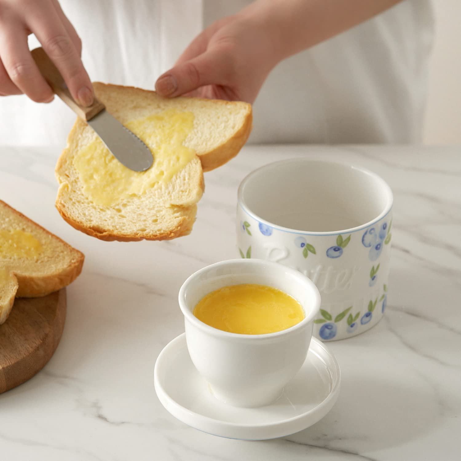 Toptier Butter Crock for Counter With Water Line, On Demand Spreadable Butter, Ceramic Butter Keeper to Leave On Counter, French Butter Dish with Lid, (Yummy Blueberry)