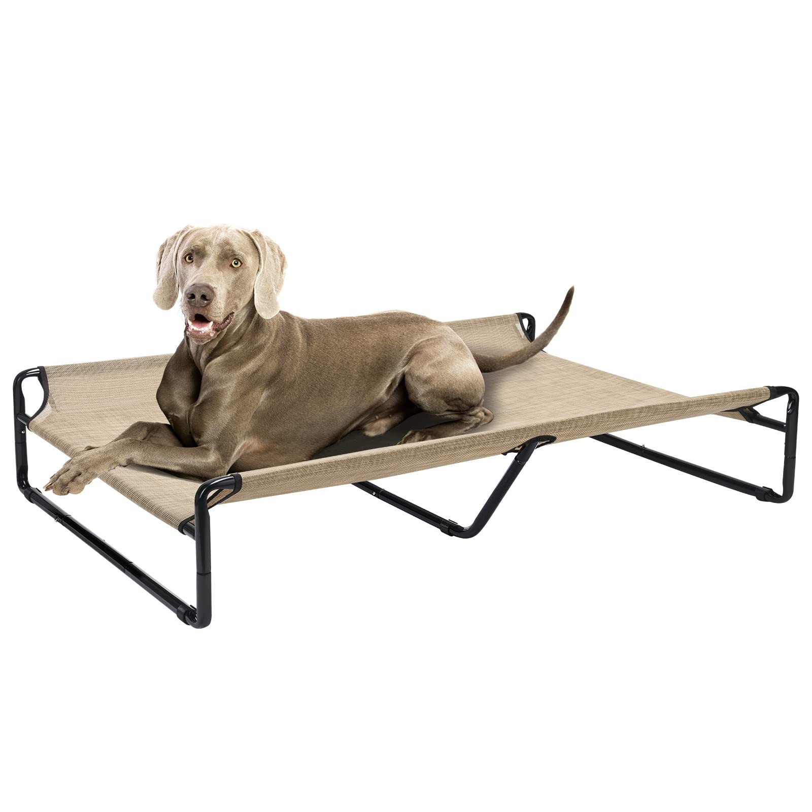 Veehoo Original Cooling Elevated Dog Bed, Outdoor Raised Dog Cots Bed for Large Dogs, Portable Standing Pet Bed with Washable Breathable Mesh, No-Slip Feet for Indoor Outdoor, XX-Large, Beige Coffee