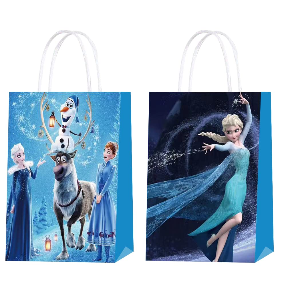 20 PCS Frozen Party Favor Bags, Frozen Kraft Paper Goodie Bags with Handles Small Gift Bags Treat Bags for Kids Fans Birthday Party Supplies