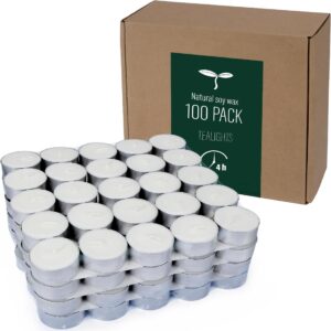 deybby natural soy wax tealight candles bulk,100 pack unscented tea candle set - 4 hours burning for each