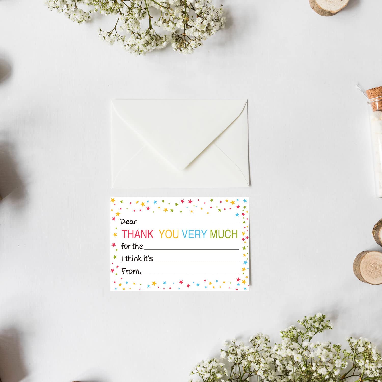 KORTTITALO Kids Fill in the Blank Thank You Postcards - Fun Thank You Notes For Boys or Girls - Colorful Thanks Cards With Envelopes -25 Card Set.