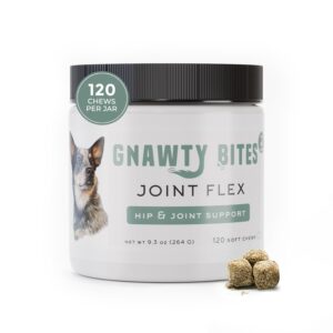 gnawty bites joint flex | dog hip & joint support supplement for mobility & advanced joint health with glucosamine chondroitin msm, turmeric, dog joint supplement,120 soft chews